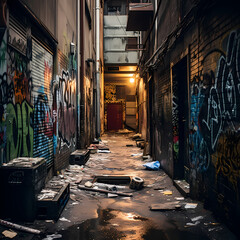 Urban exploration gritty city alleyways.  - obrazy, fototapety, plakaty