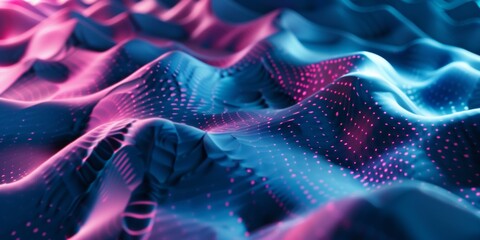 Obraz premium A blue and pink wave with a lot of dots