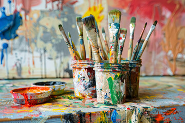 Fototapeta premium Aint brush with color painting