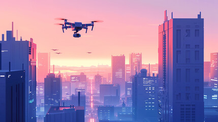 Drone delivery service over a minimalist cityscape future of logistics - obrazy, fototapety, plakaty