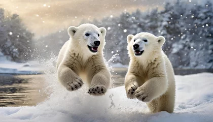 Fotobehang Playful polar bears © Ooga Booga