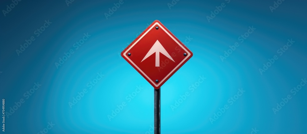 Aufkleber an electric blue sign featuring a red triangle pointing upwards on a azure background exuding symmet