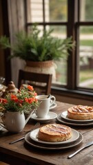 Cozy Breakfast with Coffee and Croissants