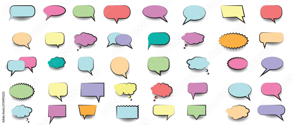 Poster collection of color empty comic speech bubbles. set of blank speech bubbles. bubble speech phrase. h