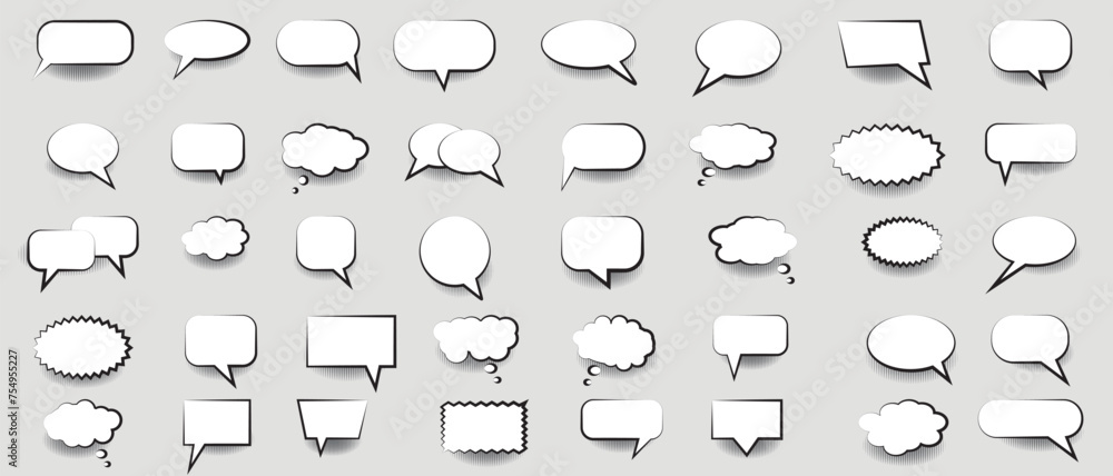 Poster set of blank speech bubbles. set of comics bubble. bubble speech phrase. halftone shadows. cartoon e