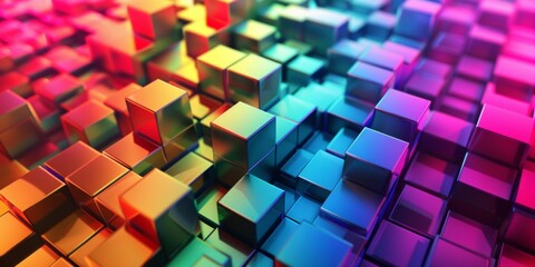 A colorful image of blocks with a rainbow background