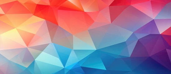 This modern, geometric abstract background features colorful triangles arranged in a dynamic pattern. The vibrant colors and sharp angles create a visually striking design suitable for wallpaper, - obrazy, fototapety, plakaty