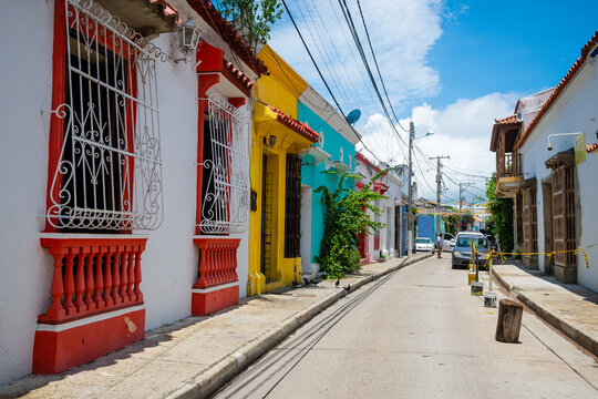 colorful getsemani street in cartagena de indias, colombia.