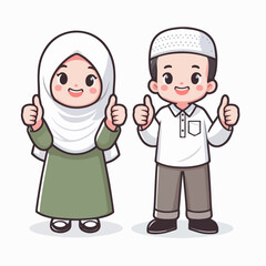 Islamic cartoon Muslim couple giving thumbs up
