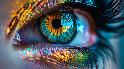 Close up colourful eye makeup - obrazy, fototapety, plakaty