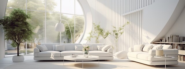 3d rendering of a modern white living room