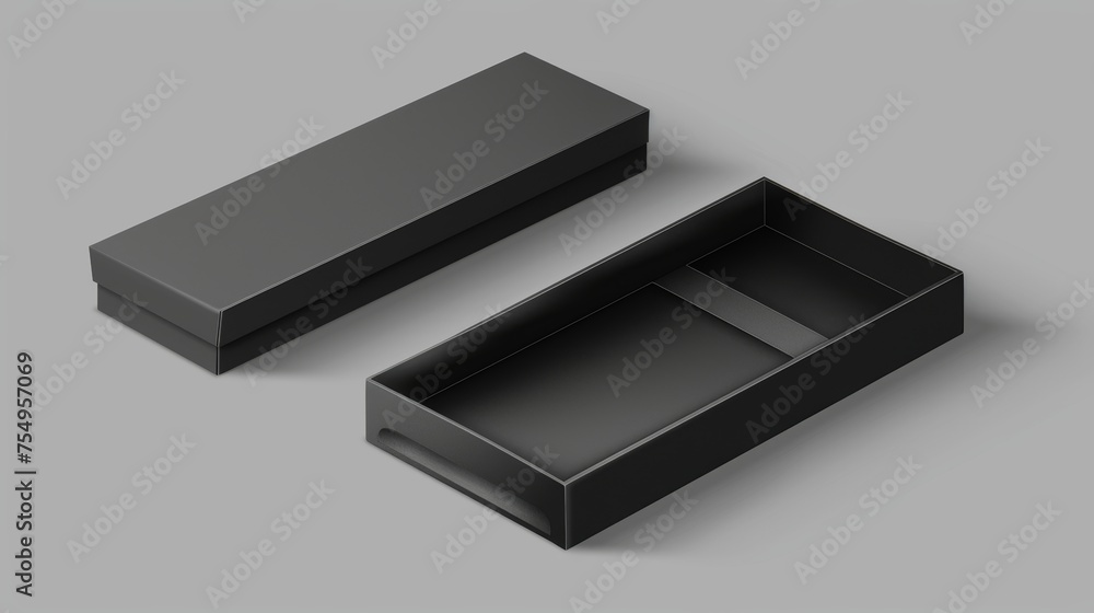 Poster this is a mockup of an open slide box in the form of a drawer containing a gift or goods for postage