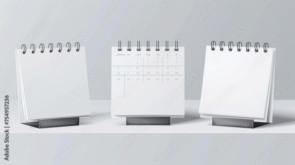 Aufkleber the desk calendar mockup includes a horizontal and vertical image with white paper and a spiral on a