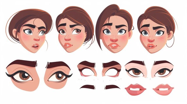 An animation kit for constructing a woman's face with various eyes, brows, lips, noses, and a haircut. An animation kit for generating a character identity for girls.