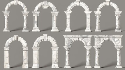 Modern illustration of ancient greek and roman style architecture design elements, archway decoration for a royal palace, isolated on transparent background. Modern illustration of ancient roman and