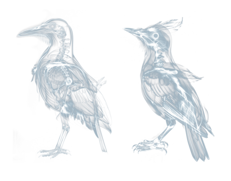 X-ray view of birds set. Isolated transparent background PNG. 