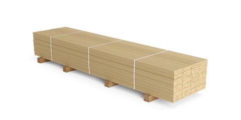 Stack of wooden construction timber planks or boards over white background, construction industry or material concept