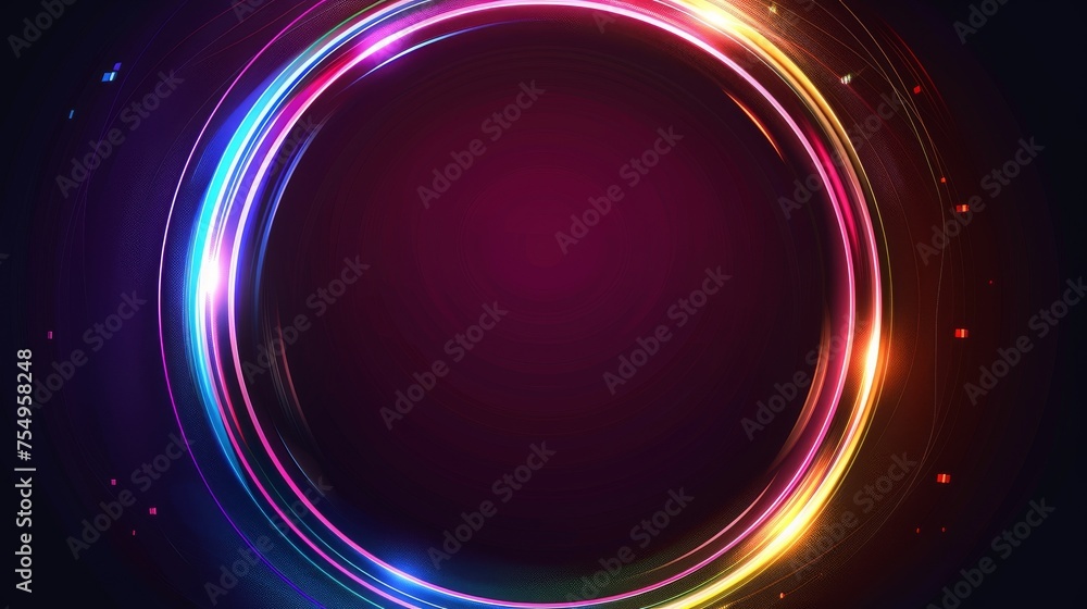 Aufkleber this neon circle frame has a glitch effect. retro futuristic ring design borders with screen bugs. a