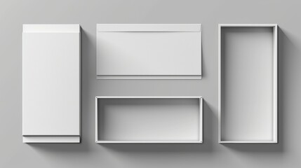 Mockup of an open slide box. Modern illustration showing a black and white carton packaging set with a flap and a sleeve. Concept of an open drawer with a drawer for postage of goods or gifts.