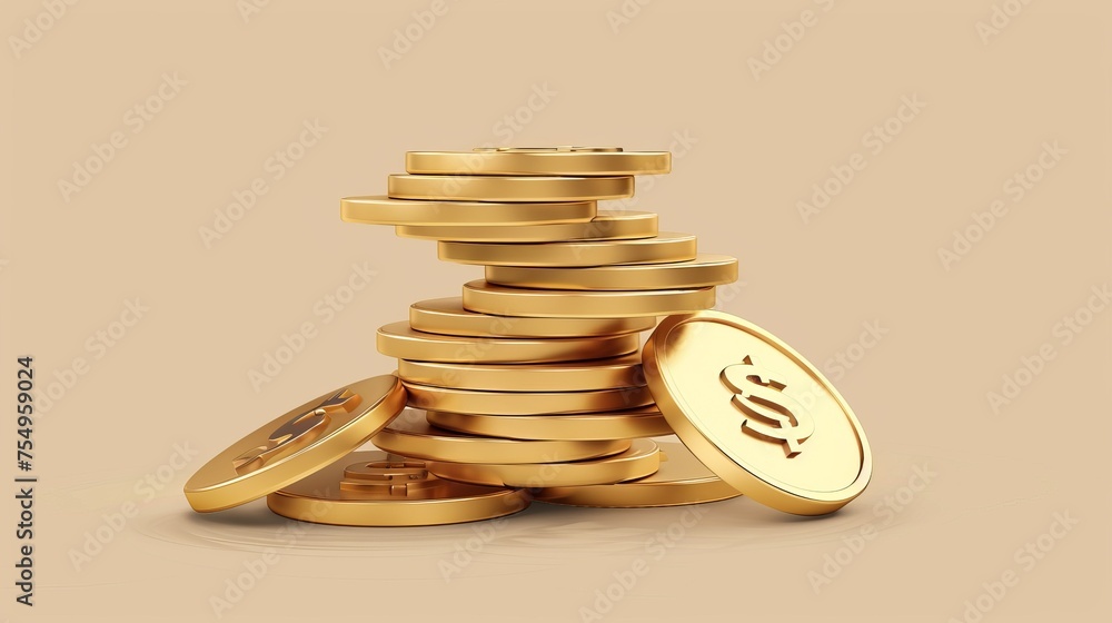 Poster a stack of gold coins in different sizes. financial and bank game cash treasure. heap of empty circu