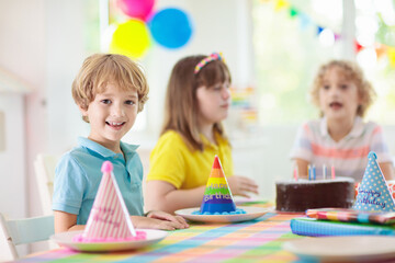 Fototapeta premium Child birthday party cake. Family with kids.