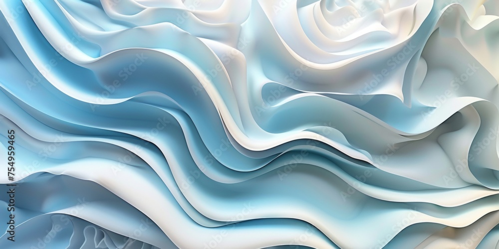 Wall mural the image is a blue and white abstract piece with a wave-like pattern