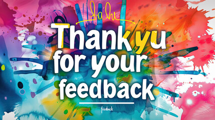 A vibrant and colorful background featuring the words thank you for your feedback in various playful fonts and colors - obrazy, fototapety, plakaty