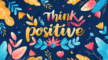 Fototapeta na wymiar The words think positive surrounded by vibrant and colorful leaves, creating a positive and inspiring message in a natural setting