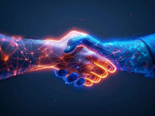 Handshakes that sparkle with electric energy as a accept agreement - obrazy, fototapety, plakaty