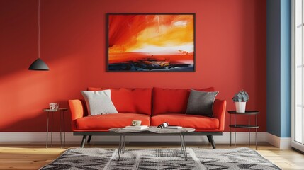 Living room mockup poster on the wall interior design realistic live colors