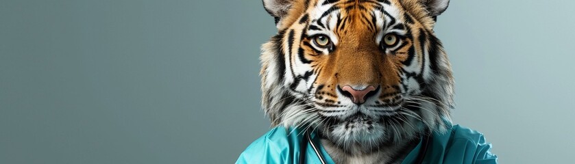 Fototapeta premium Tiger in surgical gown with stethoscope