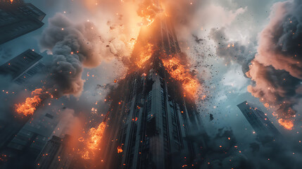 Explosion to demolish tall building  - obrazy, fototapety, plakaty