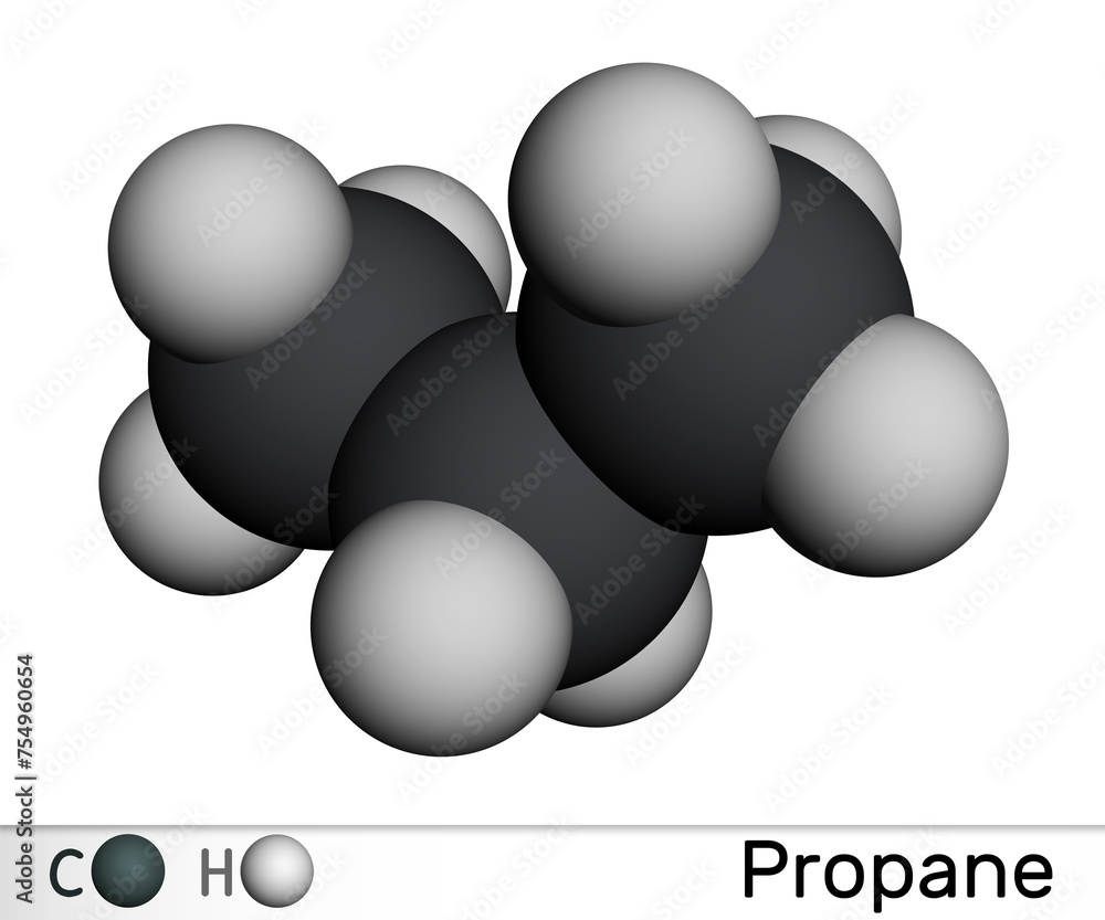 Wall mural Propane C3H8 molecule. It is three-carbon alkane, molecular model. 3D rendering