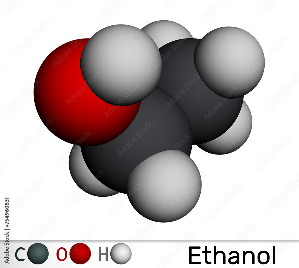 Poster Ethanol, ethyl alcohol C2H5OH molecule. Molecular model. 3D rendering