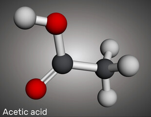 Acetic acid, ethanoic acid, CH3COOH molecule. Molecular model. 3D rendering