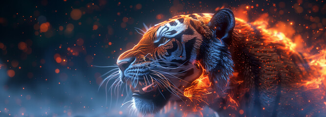 Blazing Tiger Profile in Glowing Embers