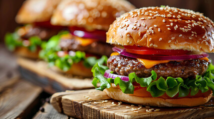 Delicious burgers and tasty cheeseburgers
