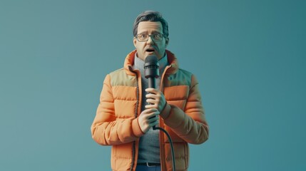 3D render of Journalist with a microphone - obrazy, fototapety, plakaty