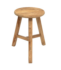 Old wooden stool three legs isolated
