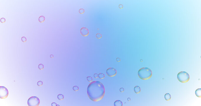 Round soap bubbles (bubbles) float in the air and shine in a rainbow pattern. Colorful gradient background.	
