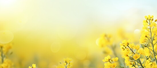 A vibrant field of yellow flowers contrast against a clear blue sky as people in nature enjoy the...