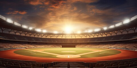 the sun rising over the baseball stadium