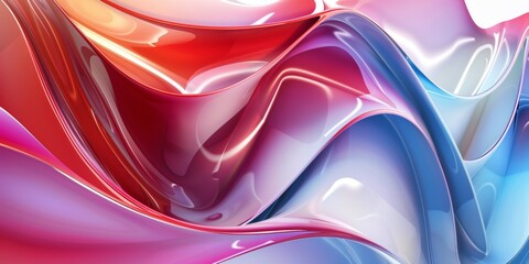 A colorful, abstract painting with a red, blue, and white wave