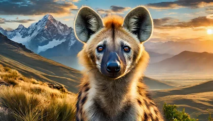 Poster close-up face shot of a hyena in the wild © Ooga Booga