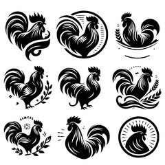 set of black and white roosters © Koko