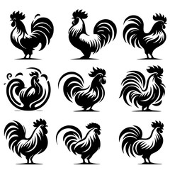 black and white rooster silhouettes