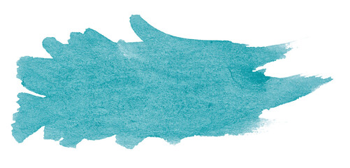 Watercolor brush stroke of blue paint on a white isolated background.