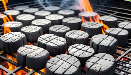 Charcoal briquettes grill background for barbeque  - obrazy, fototapety, plakaty