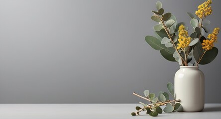 Free Photo Eucalyptus Branches In White Vase On Grey Background HD Photo