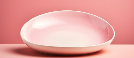 A pink porcelain bowl is placed on a matching pink table, creating a harmonious display of dishware and tableware